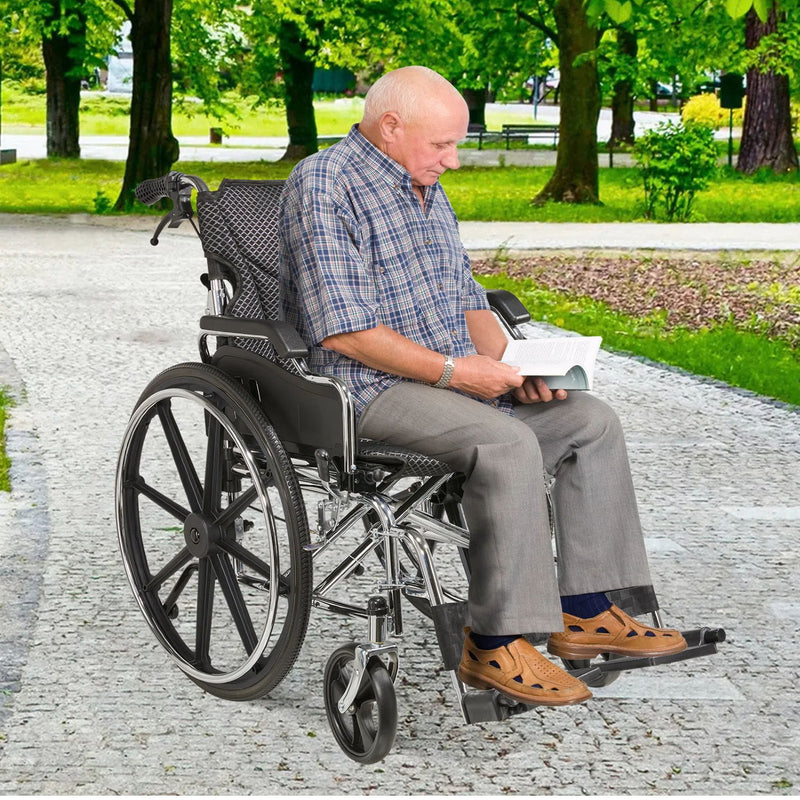 Lightweight Wheelchair Foldable For Adults, Manual Transport Chair With Double Brakes