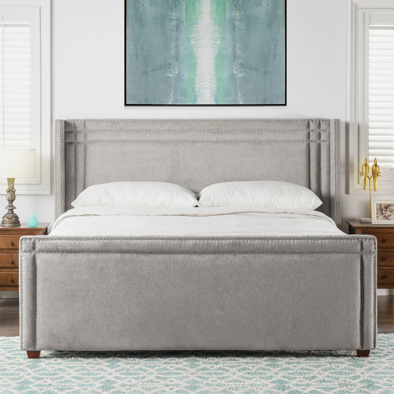 Elle - Wingback Upholstered King Bed - Silver Gray