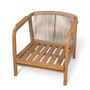 Outdoor Lounge Chair With Woven Backrest, Solid Wood Frame, Comfortable Cushions