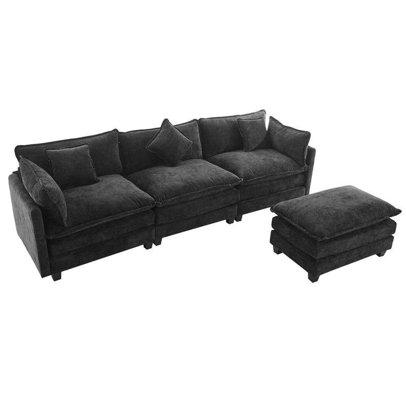 L-Shape Chenille Upholstered Sofa For Living Room Modern Luxury Sofa Couch With Ottoman And 5 Pillows For Living Room