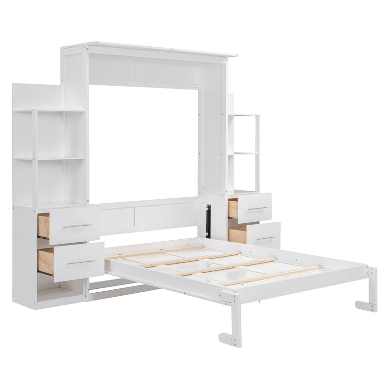 Murphy Wall Bed With LED Lights, Shelves And Drawers