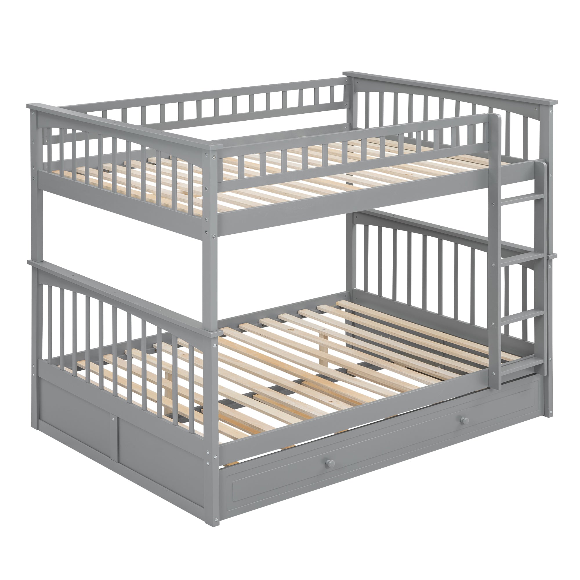 Full over Full Bunk Bed with Twin Size Trundle, Convertible Beds, Gray - Atlantic Fine Furniture Melbourne FL