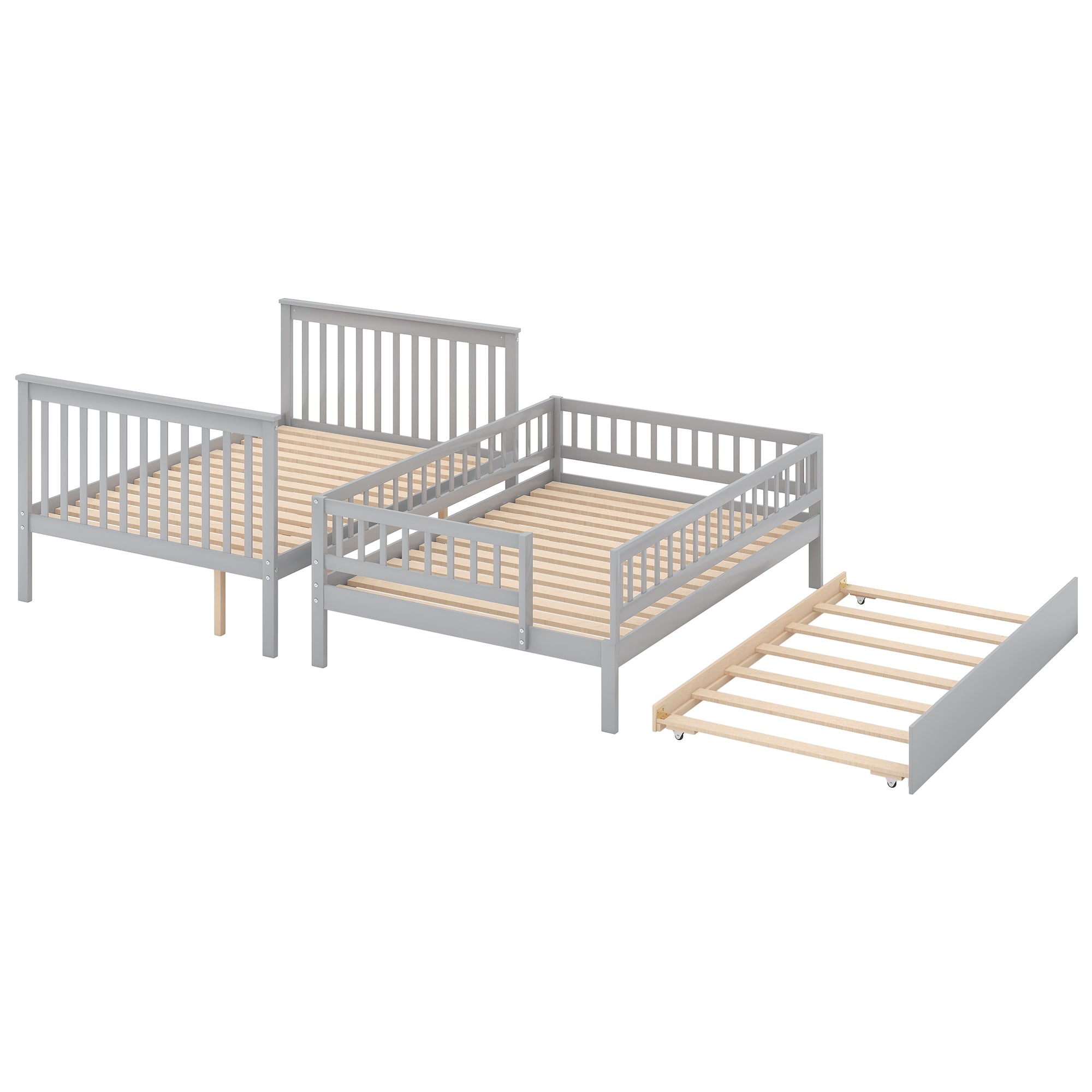 Full over Full Bunk Bed with Trundle and Staircase,Gray - Atlantic Fine Furniture Melbourne FL
