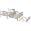 Full over Full Bunk Bed with Trundle and Staircase,Gray