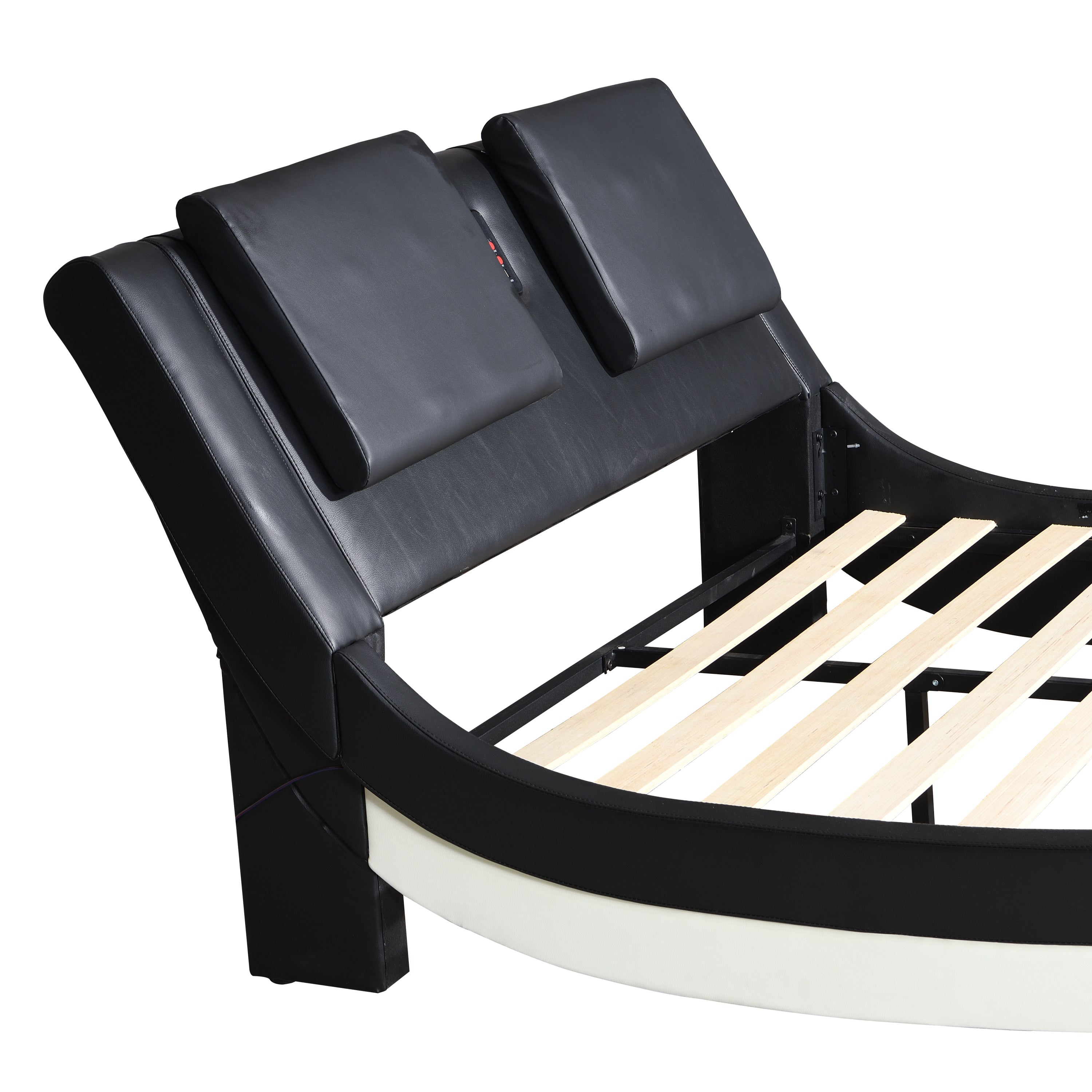 Faux Leather Upholstered Platform Bed Frame with led lighting,Bluetooth connection to play music control,Backrest vibration massage,Curve Design, Wood Slat Support, No Box Spring Needed,King