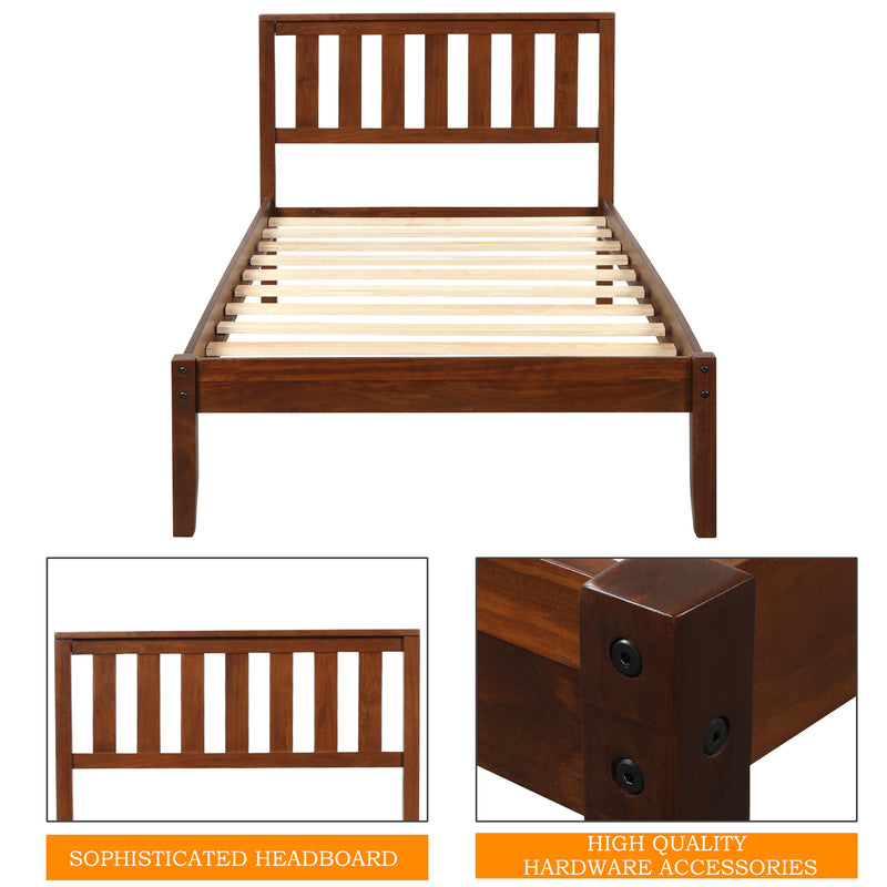 Wood Platform Bed with Headboard/Wood Slat Support.Twin (Walnut)