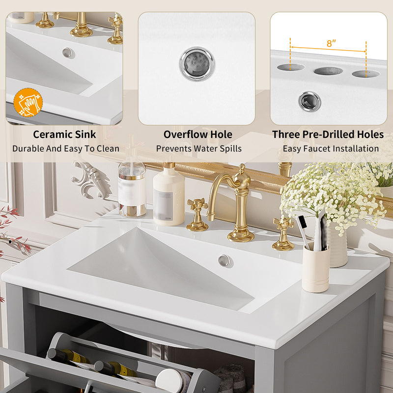 Bathroom Vanity Combo With Sink, Space Saving Design - Gray
