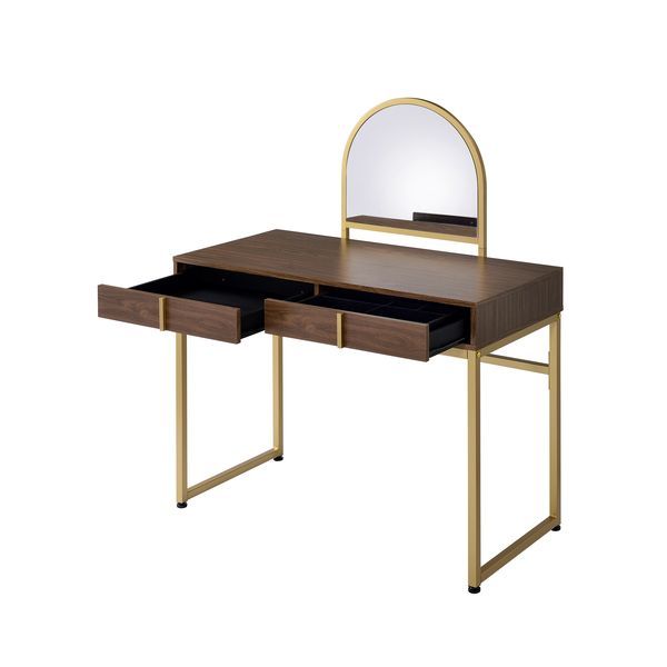 Coleen - Vanity Desk - Walnut & Gold Finish - 50" - Atlantic Fine Furniture Inc