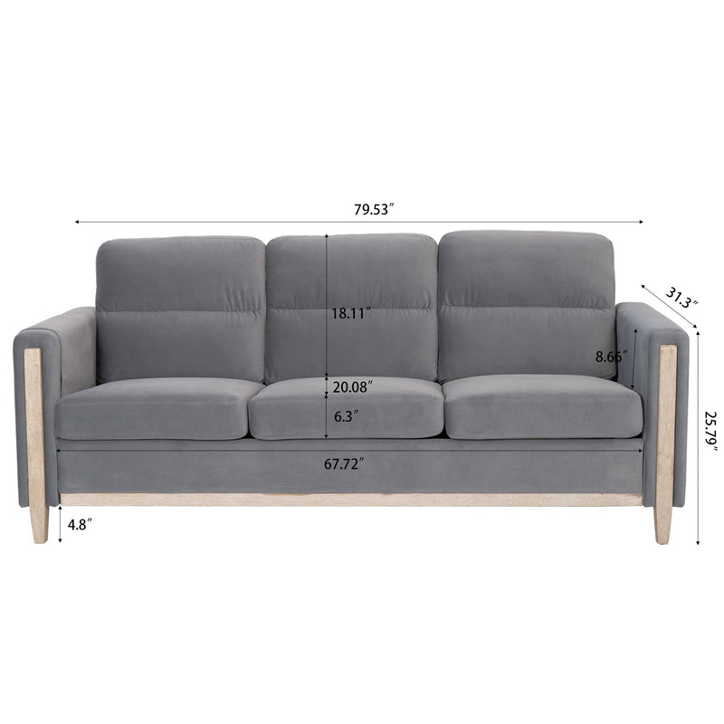 Comfortable Solid Wood Three-Seater Sofa, Soft Cushions, Durable And Long-Lasting, 79.5" Sofa Couch For Living Room