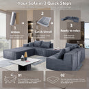 Luxury 8 Piece Modular U Shaped Sectional Sofa With Oversized Chaise Lounge And Bed Corduroy Upholstery