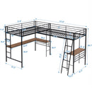 Twin Size Metal Loft Bed with Two Built-in Desks,Black