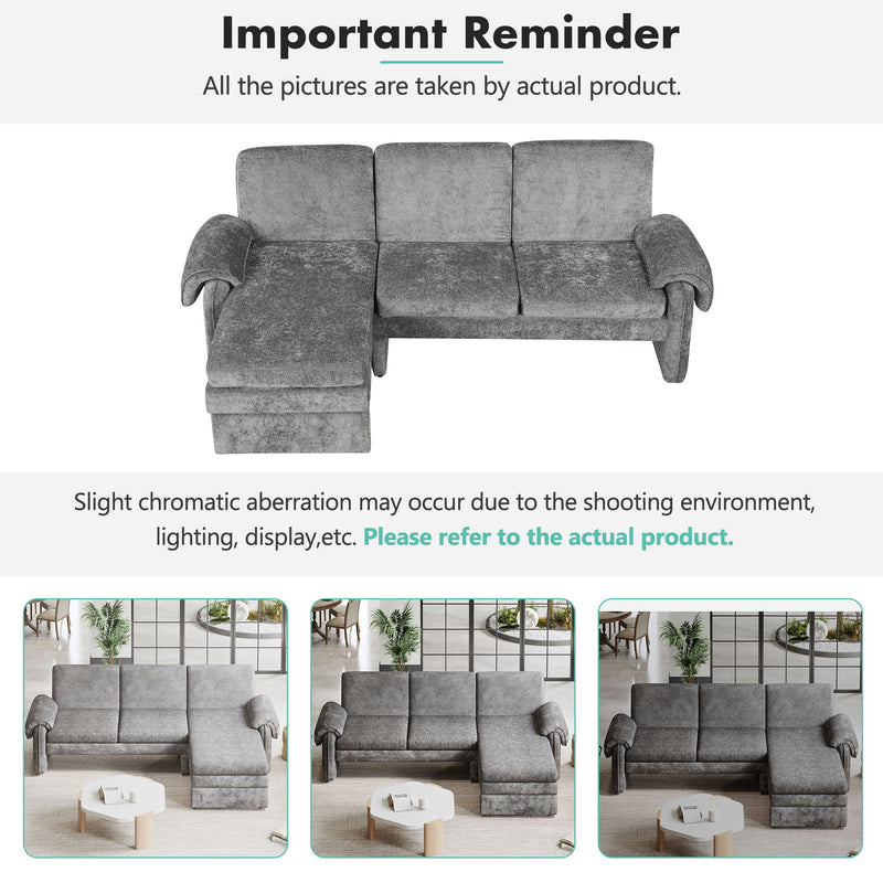 Convertible Futon Sofa Bed With Adjustable Backrest, Reversible Chaise Lounge And 2 Removable Armrest Pillows