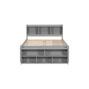 Full Bed with Bookcase Headboard, Under bed Storage Drawers and Bed End Storage Case,Grey
