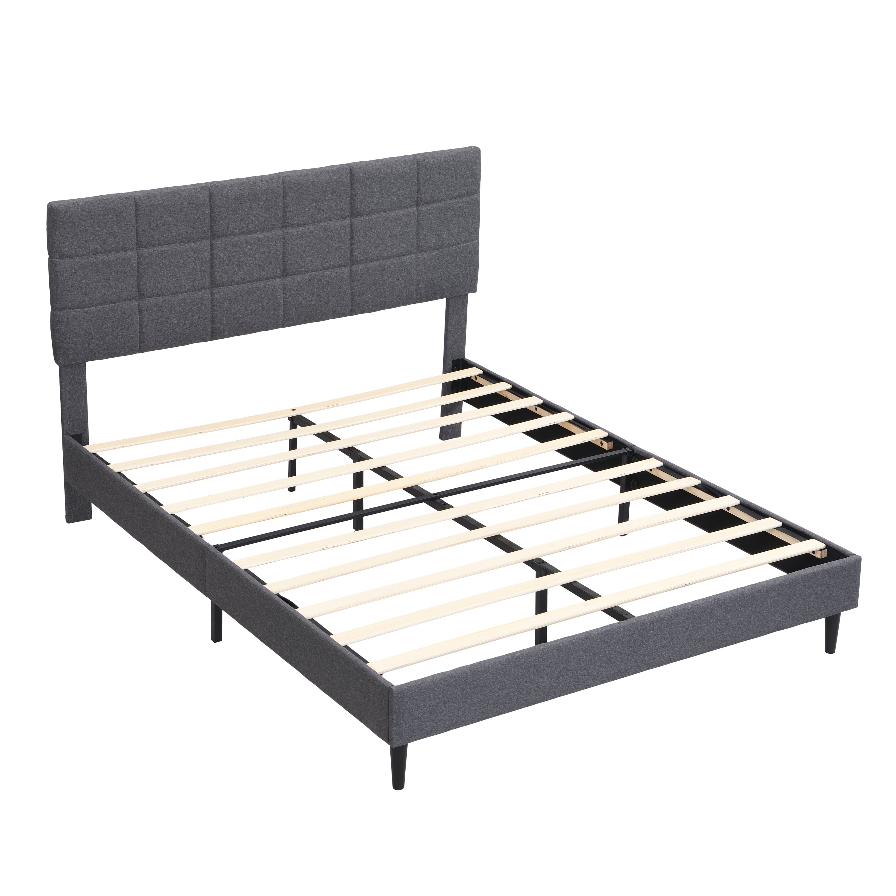 Full Size Platform Bed Frame with Fabric Upholstered Headboard and Wooden Slats, No Box Spring Needed/Easy Assembly, Grey - Atlantic Fine Furniture Melbourne FL