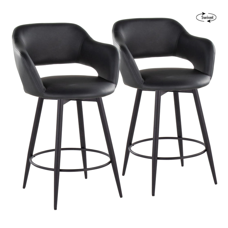 Margarite - Contemporary Fixed Height Counter Stool With Swivel With Round Footrest (Set of 2)