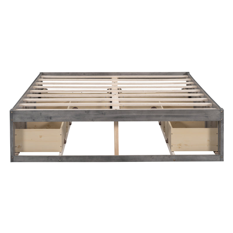 Queen Size Platform Bed with 6 Storage Drawers,Antique Gray