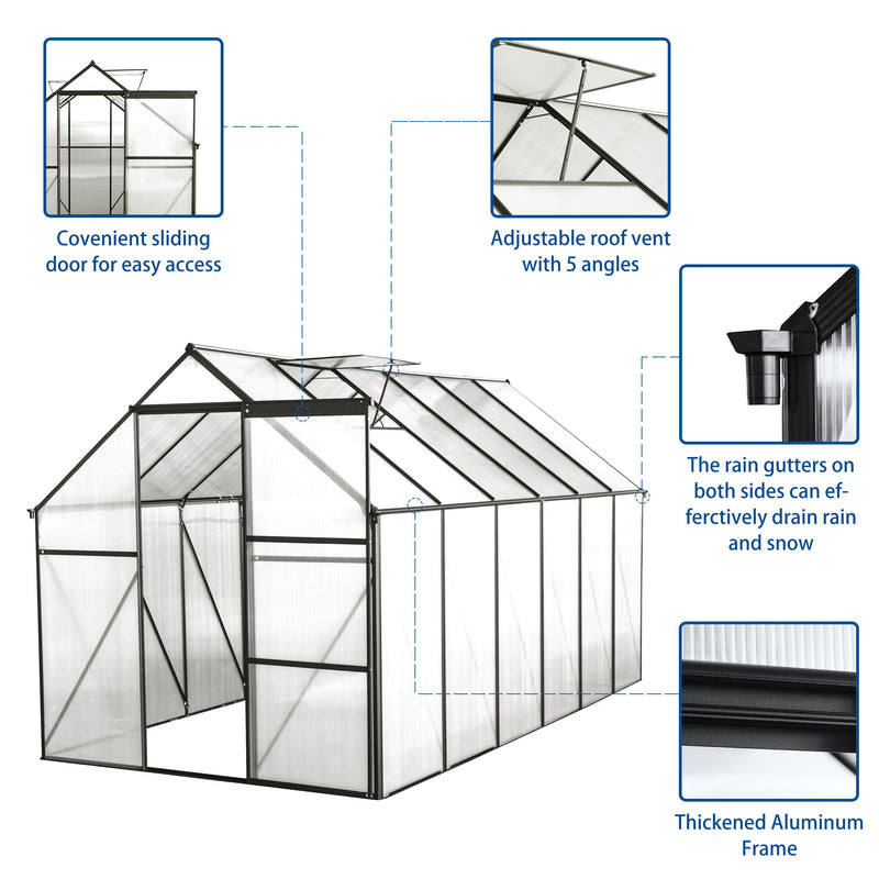 Polycarbonate Greenhouse Raised Base And Anchor Aluminum Heavy Duty Walk-In Greenhouses For Outdoor Backyard In All Season