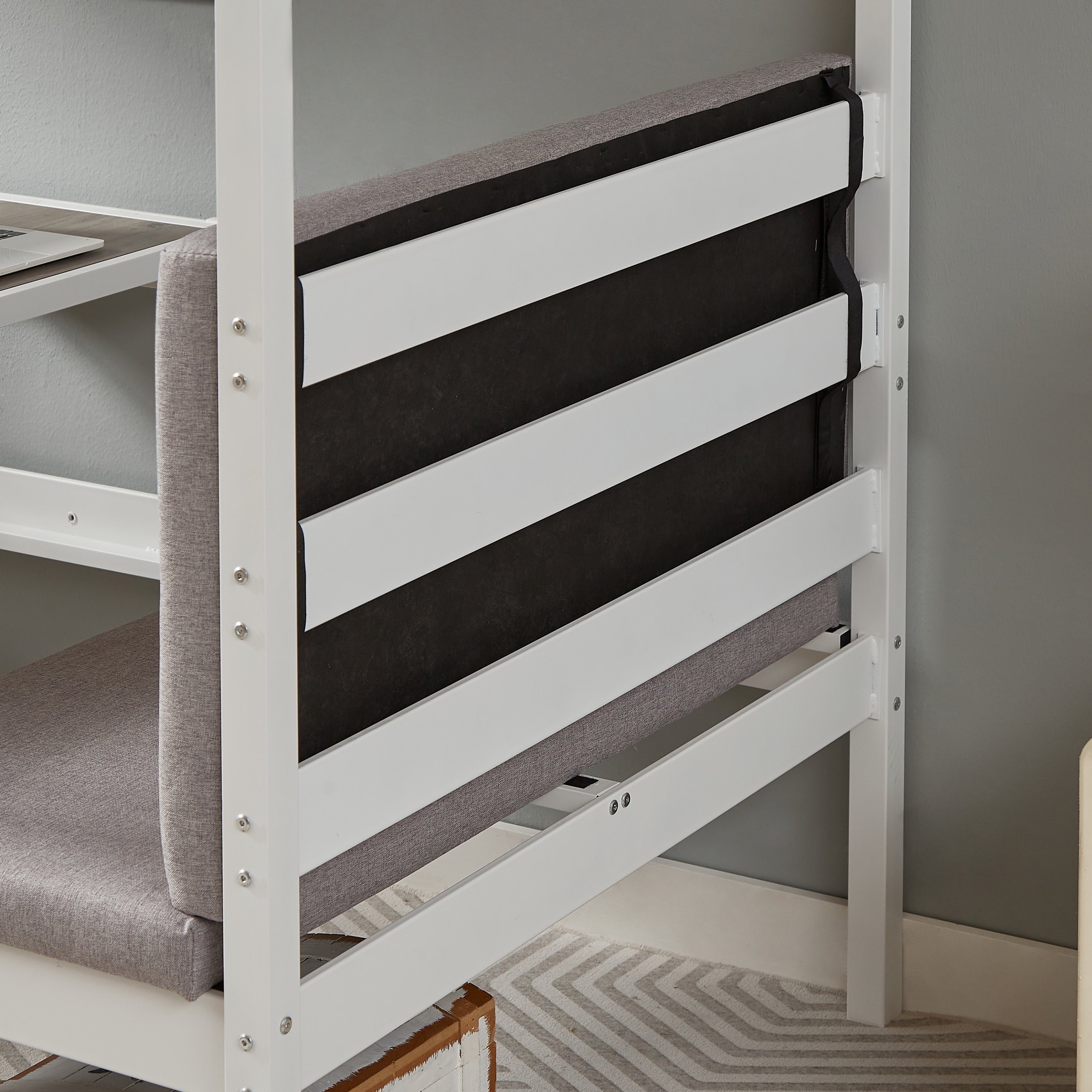 Twin Over Twin Bunk Beds Can be Turn into Upper Bed and Down Desk, Cushion Sets are Free for Kids, Teens, Girls, Boys. White,79''L x 40.9''W x 79''H.
