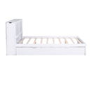 Queen Size Storage Platform Bed with Pull Out Shelves and Twin  XL Size Trundle, White