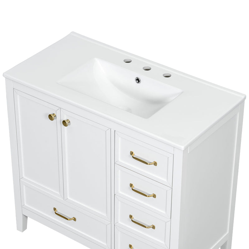 Elegant Vintage Bathroom Vanity With Sink And Soft Closing Door, 4 Drawers Of Different Sizes Frame
