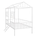 Metal House Bed Frame Twin Size with Slatted Support No Box Spring Needed White
