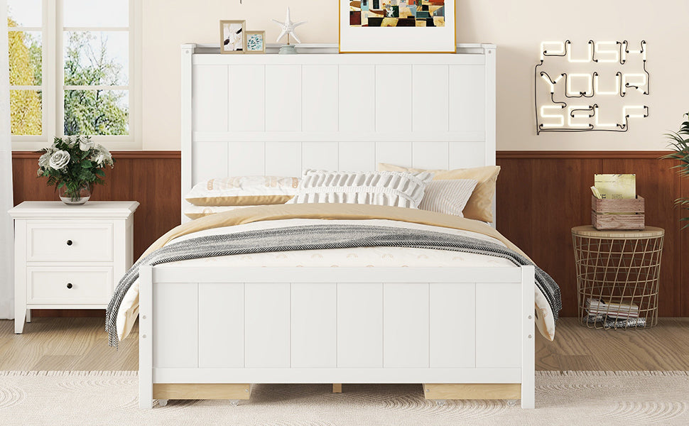 Full Size Platform Bed with Drawers and Storage Shelves, White - Atlantic Fine Furniture Melbourne FL