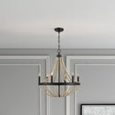 Starry - Chandelier Farmhouse Six Candle Light Wood Beaded Pendant Light For Dining Room - Black / Clear