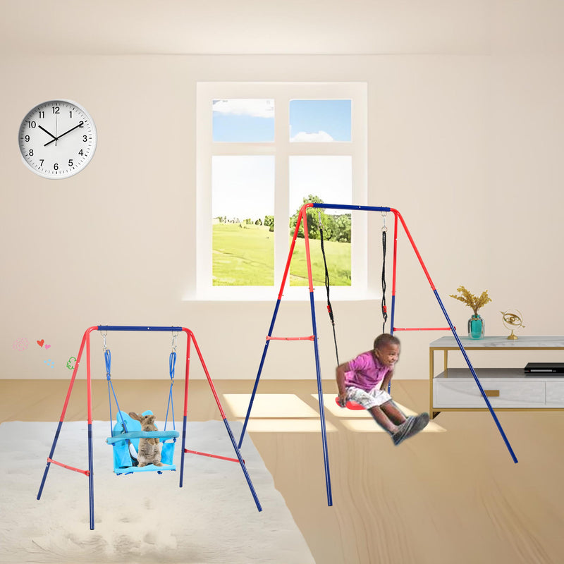 Xiunan Leisure - 2 In 1 Baby Swing Set Safe Playground Accessory - Blue / Red