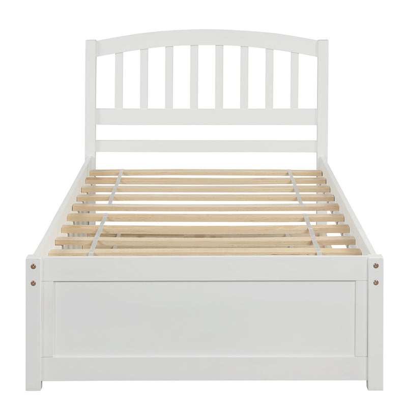 Twin size Platform Bed Wood Bed Frame with Trundle, White