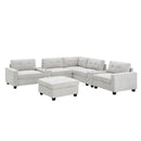 Sectional With Acrylic Table Top U Shaped Couch Set With 2 Consoles USB Charger, Storage Drawers And Pockets Movable Ottoman Tufted Sofa