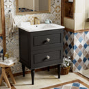 Bathroom Vanity Cabinet With Ceramic Sink Combo Set, Frame Modern Bathroom Storage Cabinet With 2 Drawers - Black
