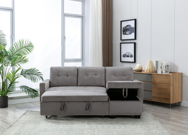 Reversible Sectional Storage Sleeper Sofa Bed, L-Shape 2 Seat Sectional Chaise With Storage, Skin-Feeling Velvet Fabric