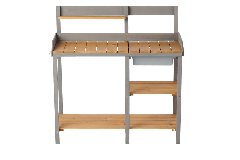 Outdoor Potting - Bench, Workstation Table With Cabinet For Backyard Garden Supplies - Gray / Brown