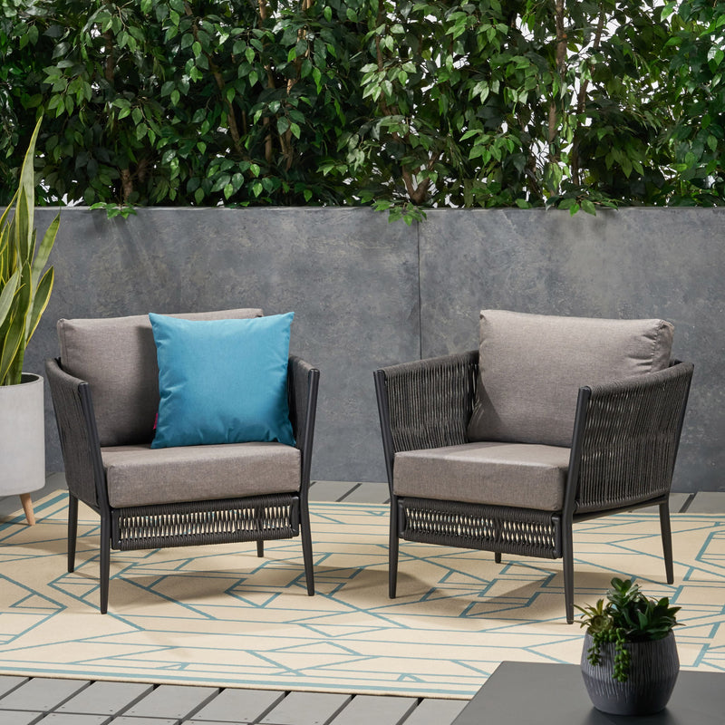 Hanford - Modern Club Chair With Woven Rope Design - Gray