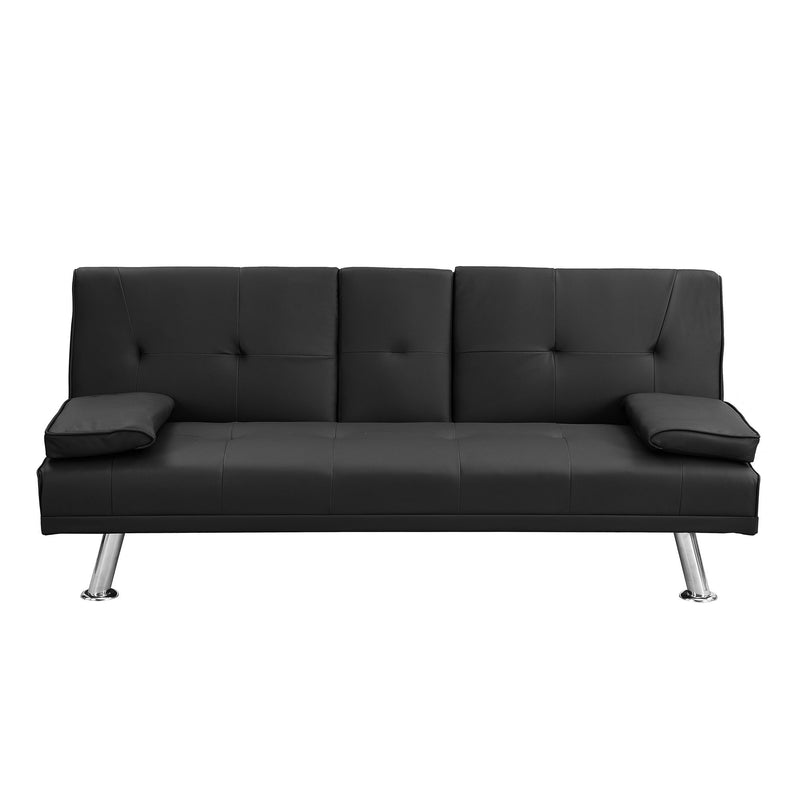 Modern Sofa Bed With Armrest 2 Holders, Wood Frame & Stainless Leg