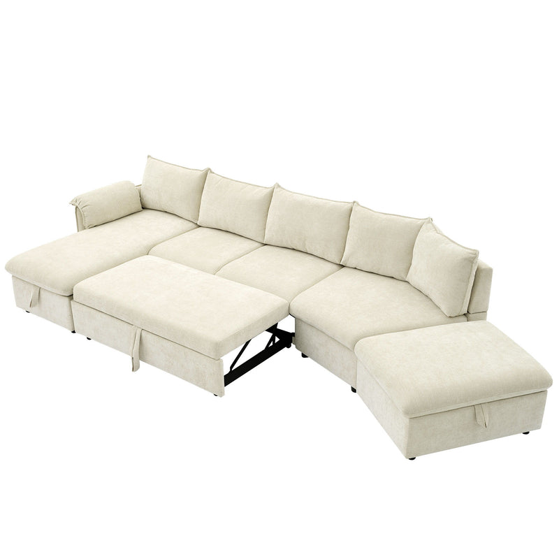 L-Shaped Sofa Sectional Sofa Couch Pull-Out Sofa Bed With A Movable Storage Ottoman, A Storage Chaise Lounge And Two USB Ports For Living Room