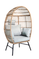 Outdoor Garden Wicker Egg Chair And Footstool Patio Chaise, With Cushions, Outdoor Indoor Basket Chair