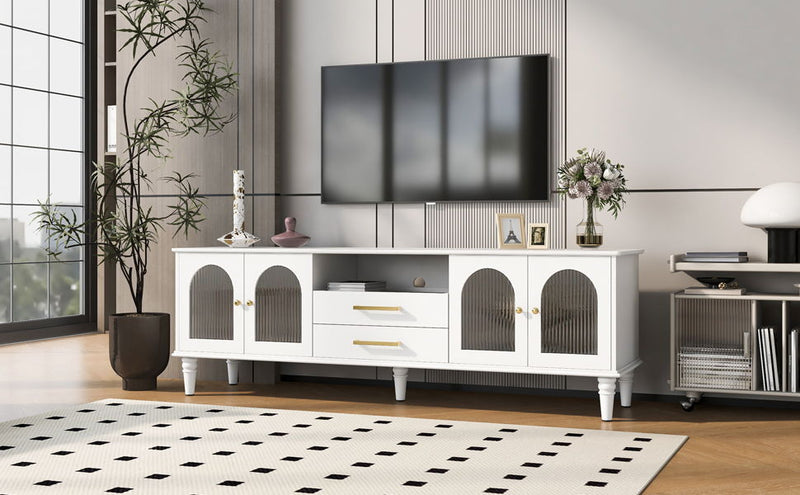Retro TV Stand With Fluted Glass Doors