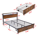 Modern Metal Platform Bed Frame With Wooden Headboard, USB Charging, LED Lights, And Storage