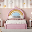 Upholstered Rainbow Design Bed, Velvet Princess Platform Bed With Storage Drawer