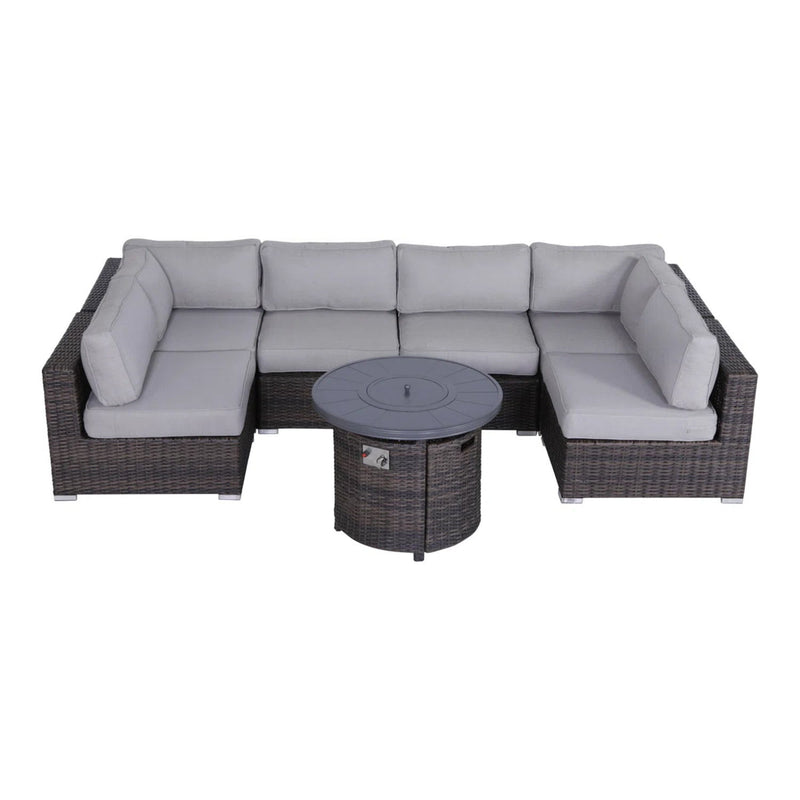 Wicker Outdoor Lounge Set With Cushions And Fire Pit