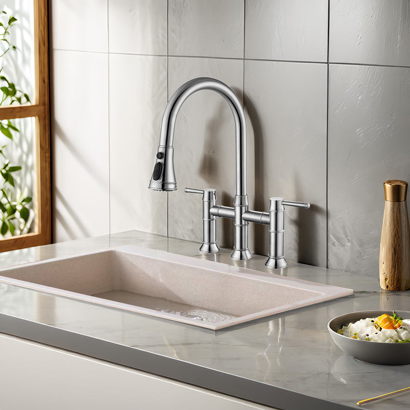 Stainless Steel Kitchen Faucet With Pull Down Sprayer For Bar, Laundry, RV Utility Sink - Brushed Nickel
