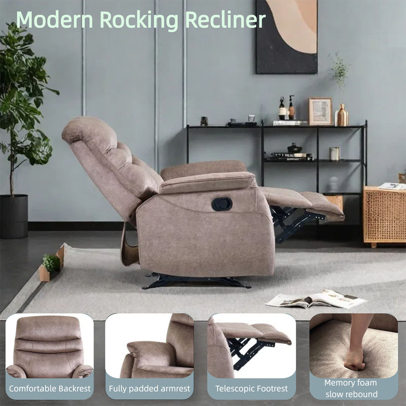 Rocking Recliner Chair For Living Room, Adjustable Modern Recliner Chair, Recliner Sofa With Lumbar Support, Classic And Traditional Recliner Chair With Comfortable Arm And Back Sofa - Dark Gray