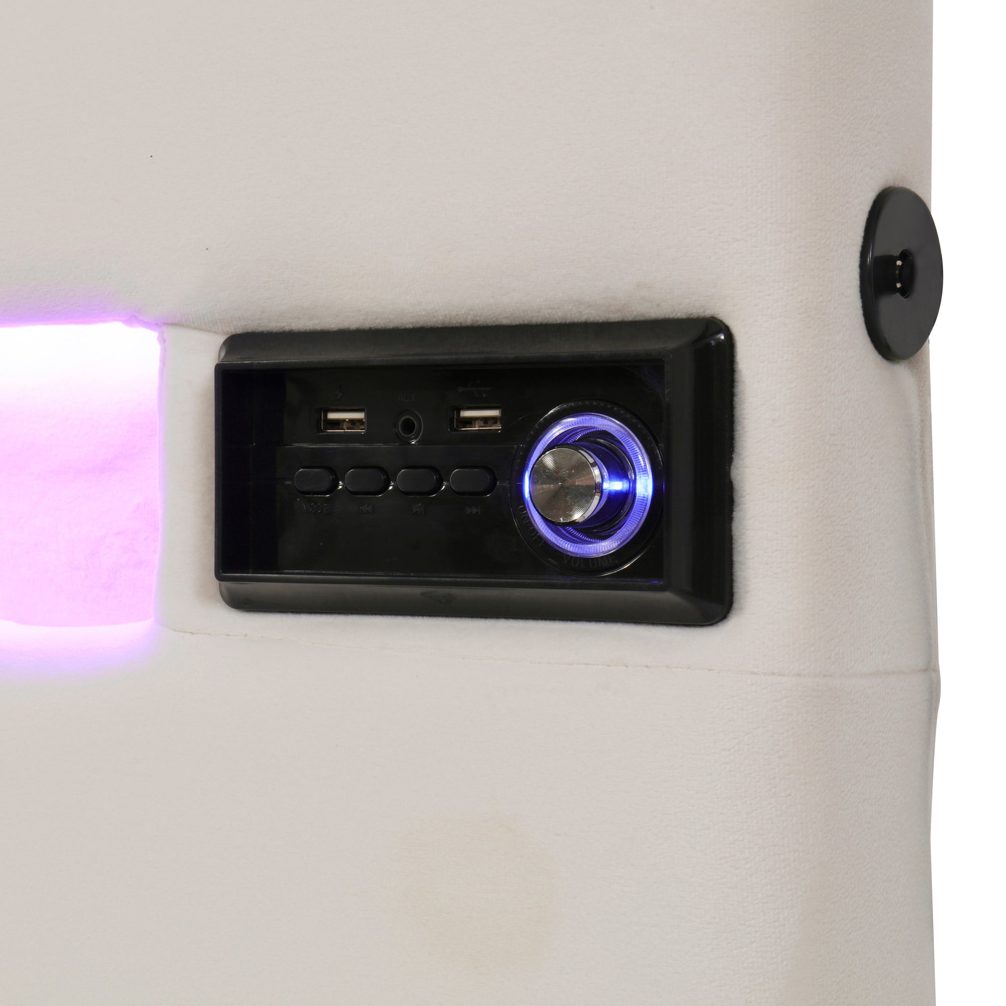 Full Size Upholstered Bed with LED Light and Integrated Bluetooth Audio System, Modern Platform Bed with Hydraulic Storage System and USB Port, Velvet , Beige - Atlantic Fine Furniture Melbourne FL