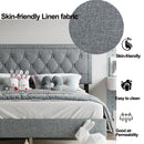 Queen size Panel Bed Frame with Adjustable Button-Tufted Headboard for Bedroom/Linen Upholstered/Wood Slat Support/Easy Assembly,Light Grey