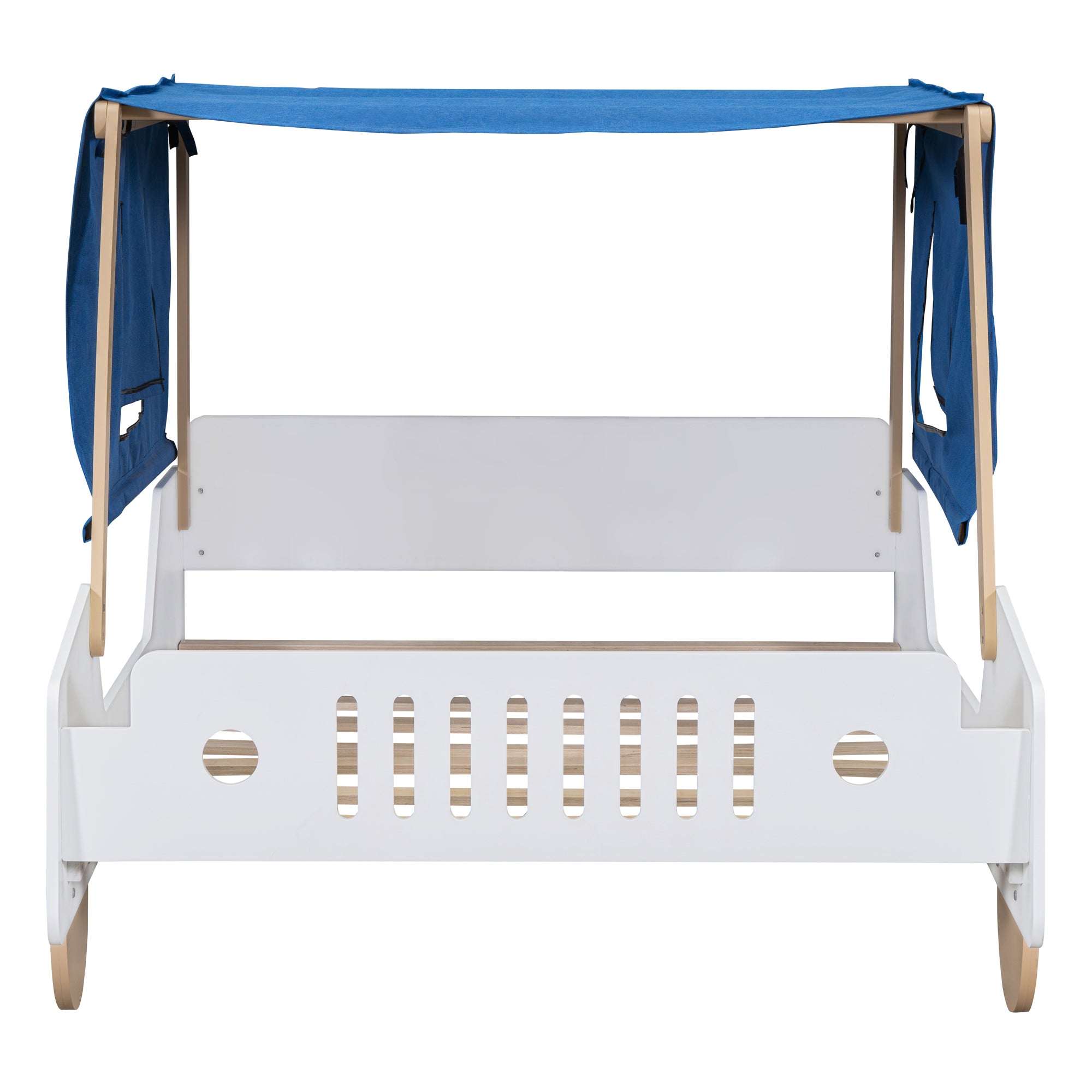 Full Size Car Shaped Bed with Tents,White+Natural - Atlantic Fine Furniture Melbourne FL