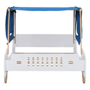 Full Size Car Shaped Bed with Tents,White+Natural