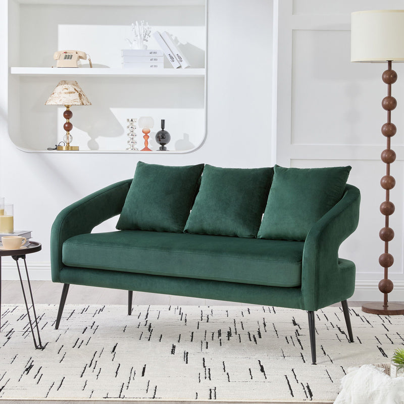 Open Back Loveseat Settee With 3 Pillows - Green