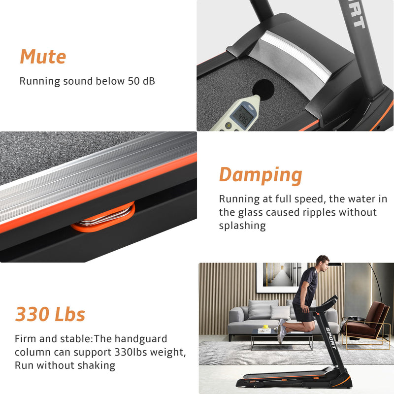 Folding Electric 3.5Hp Treadmill With Incline Medium Running Machine Motorised LCD Gym 330Lbs Folding Treadmill Electric Motorized Power 14.8Km / H Running Fitness Machine Gym - Black