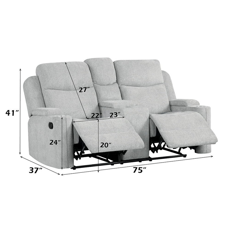 Galya - Motion Loveseat With Console - Light Gray Chenille